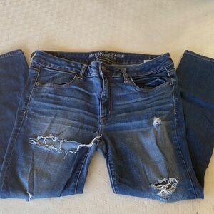 American Eagle Outfitters Women's Ripped Blue Skinny Jeans size 14